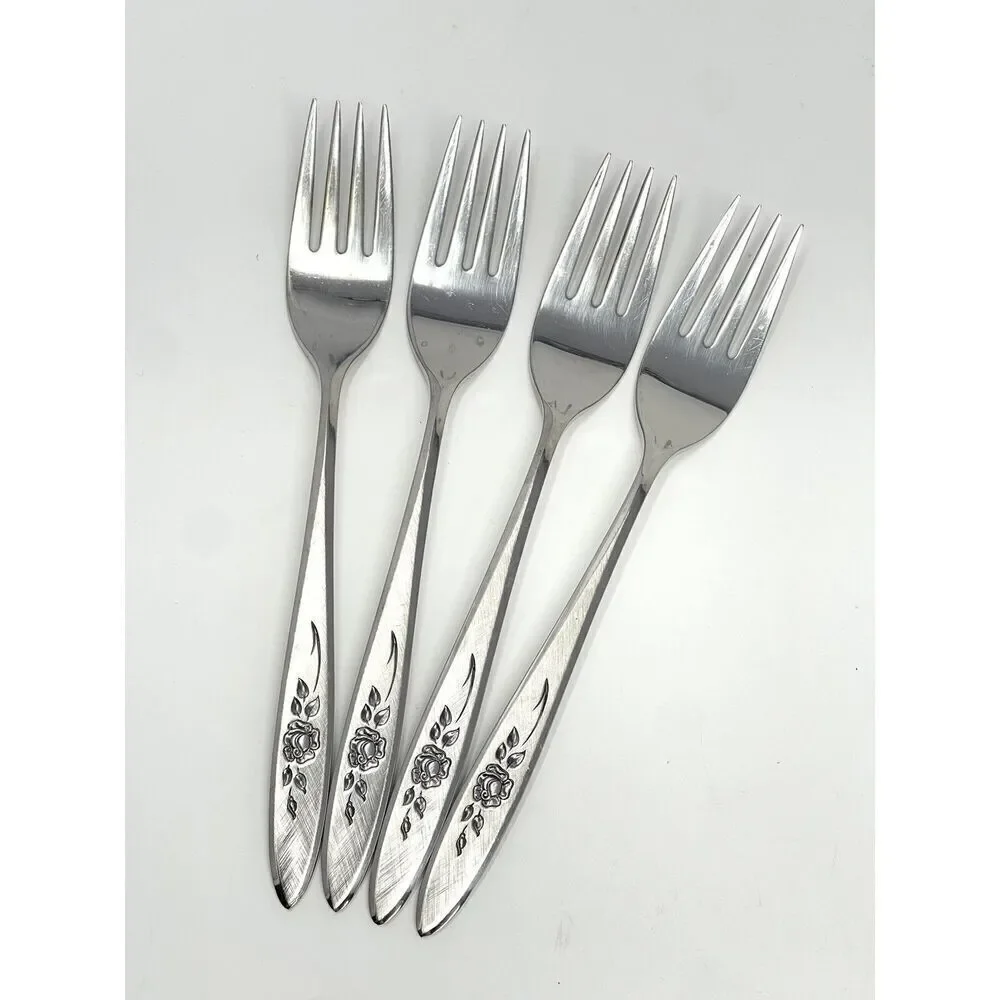 Vintage Oneida Community ROSE SHADOW Stainless Dinner Forks 7 3/8